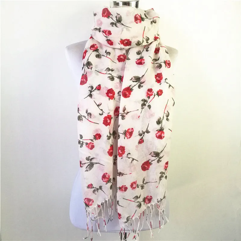 Модный осенне-зимний шарф для женщин, вискоза, кисточка, шаль, цветочный принт, маленькая Роза, шарф для женщин, шарфы, Echarpe