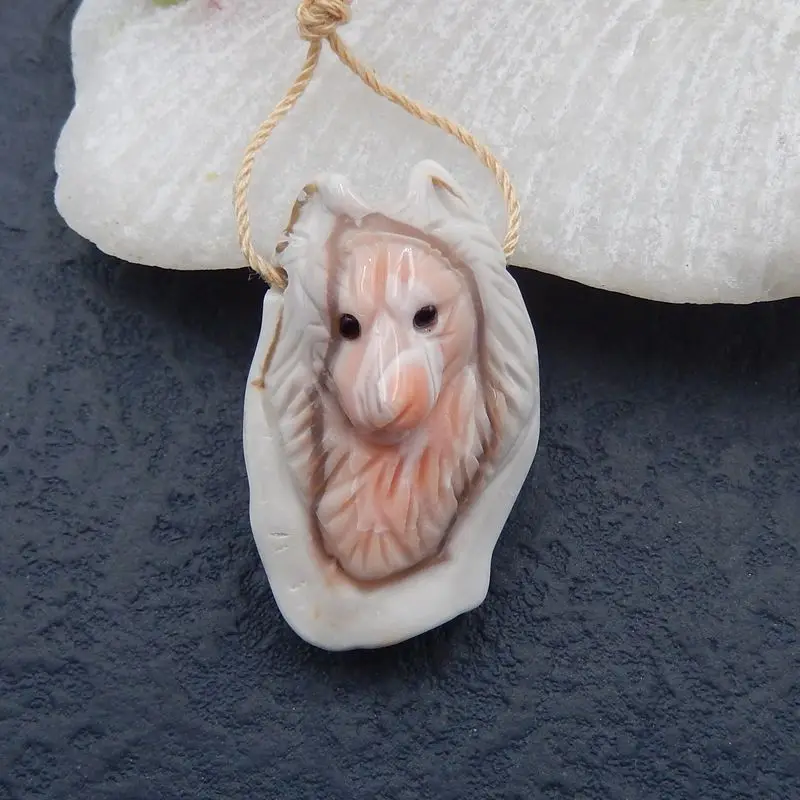 

Natural Stone Pink Agate Carved Wolf Handmade Pendant Bead Fashion Jewelry Necklace Accessories 30x19x15mm 7.4g