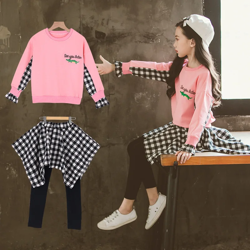 

Girls Autumn Clothing New Style Set 2018 New Korean Western Style Fashion Girl Fashion Clothing Culottes Hoodie Two-Piece Set