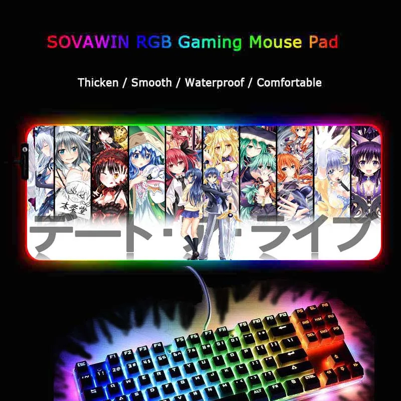 Yuzuoan аниме для девочек большой Управление RGB светодиодный Мышь Pad 7 цветов USB Освещение Подсветка для игровых ПК цельный стол коврики и ковры коврики