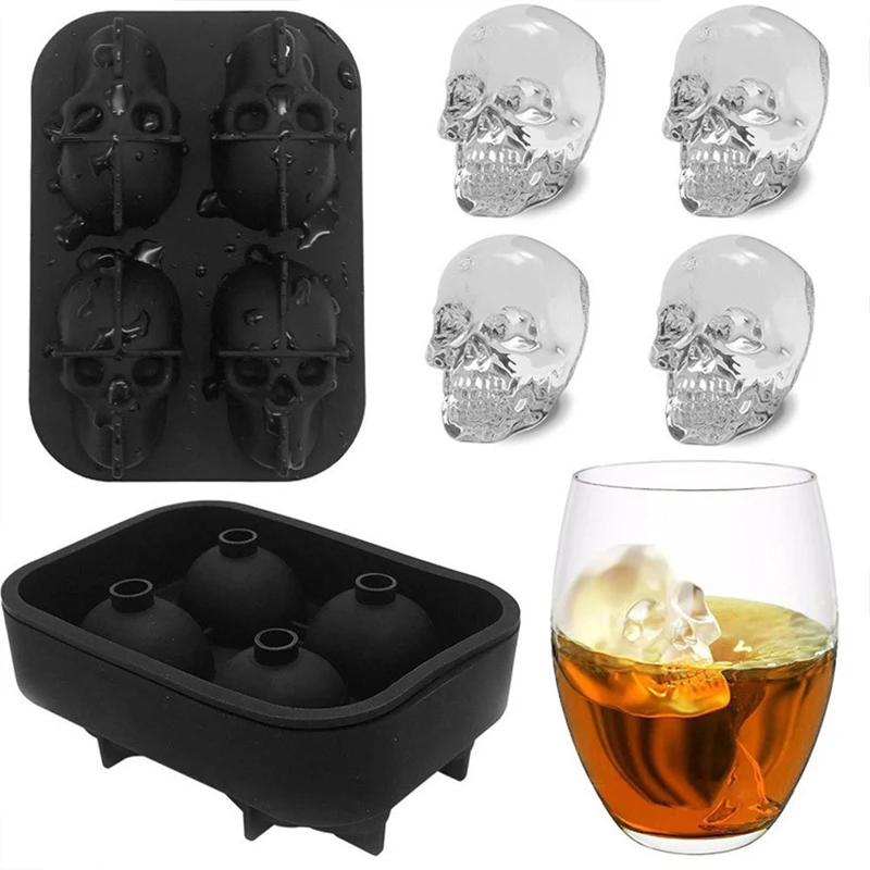

Food Silicone Ice Cube Skull Mold Whiskey Drink Ice Ball Maker Tray 4 In 1 DIY Ice Maker Christmas Gift Silicone Taro Ice Cube