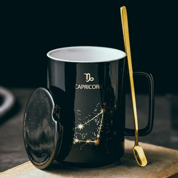 

Luxury Marble Pattern Ceramic Mugs Gold Plating Constellation Couple Gift Morning Mug Milk Coffee Tea Breakfast Creative Cup