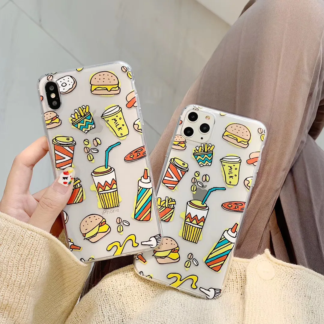 Новинка милый чехол для телефона imple с закуской фри гамбургером iPhone Xs 11 pro MAX Xr X 7 8