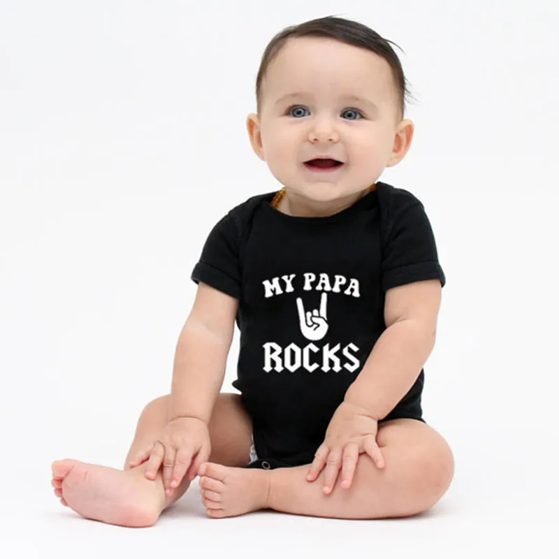 Забавное детское боди с принтом MY PAPA ROCKS хлопковое коротким рукавом детская