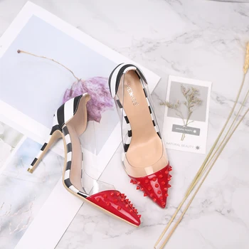 

WETKISS Women Pumps Pointed Toe Studded Clear High Heel Pumps Shallow Sexy Ladies Rivet Transparent PVC Party Dress Shoes