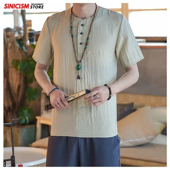 

Sinicism Store 2020 Men Solid Cotton Linen TShirts Men's 5XL Summer Tees Loose TShirts Male Clothes Chinese Style Oversize Tops