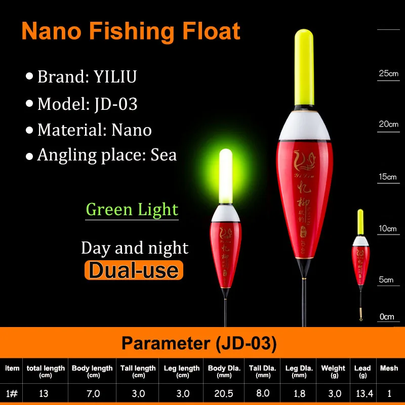 JD-03 green light Абсолютно Электронный Рок-Рыбалка поплавки светодиодный светильник светящийся нано-рыбалка буй ночной морской океан рыболовные снасти инструменты шестеренки - Цвет: JD-03 green light