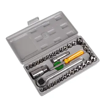

40 PCS Combination Socket Wrench Set 1/4" & 3/8" SAE Metric with Case tools kit
