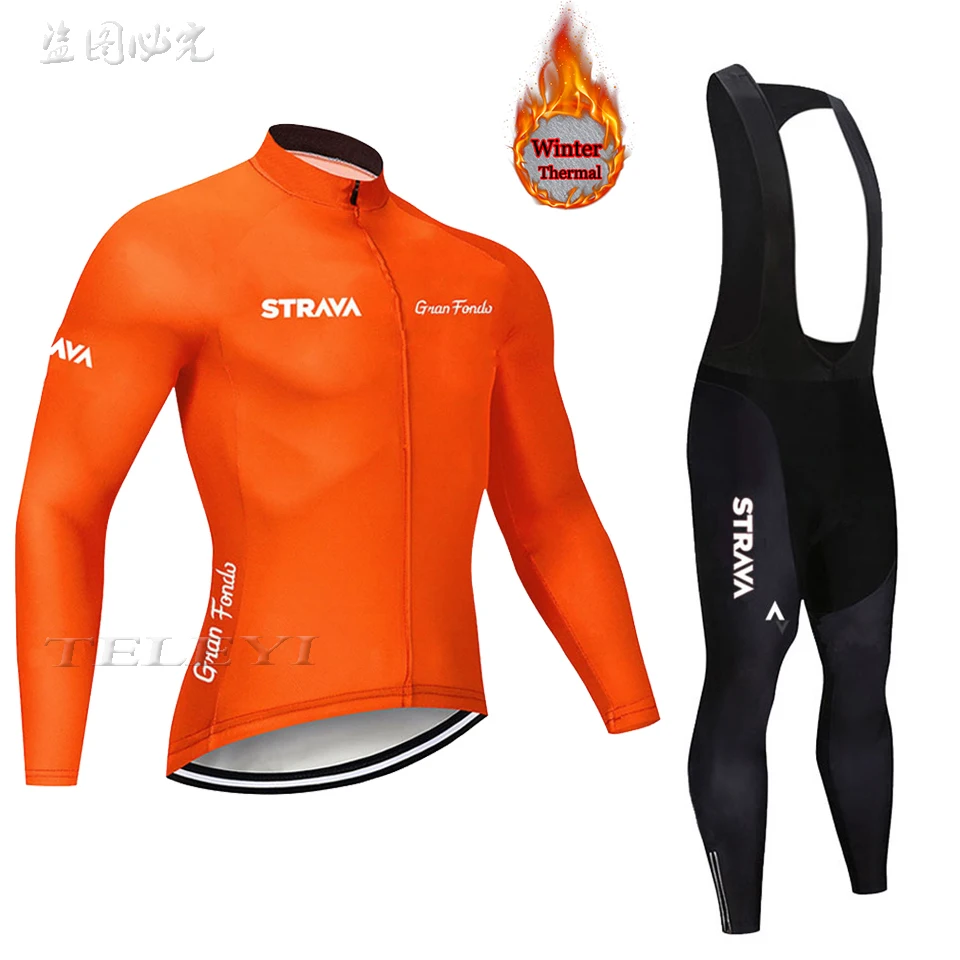 1 STRAVA Pro зимний термо флисовый комплект длинная велосипедная Джерси 9D гелевая подкладка Мужская MTB Ropa Ciclismo велосипед Би Велоспорт Майо Одежда - Цвет: 1