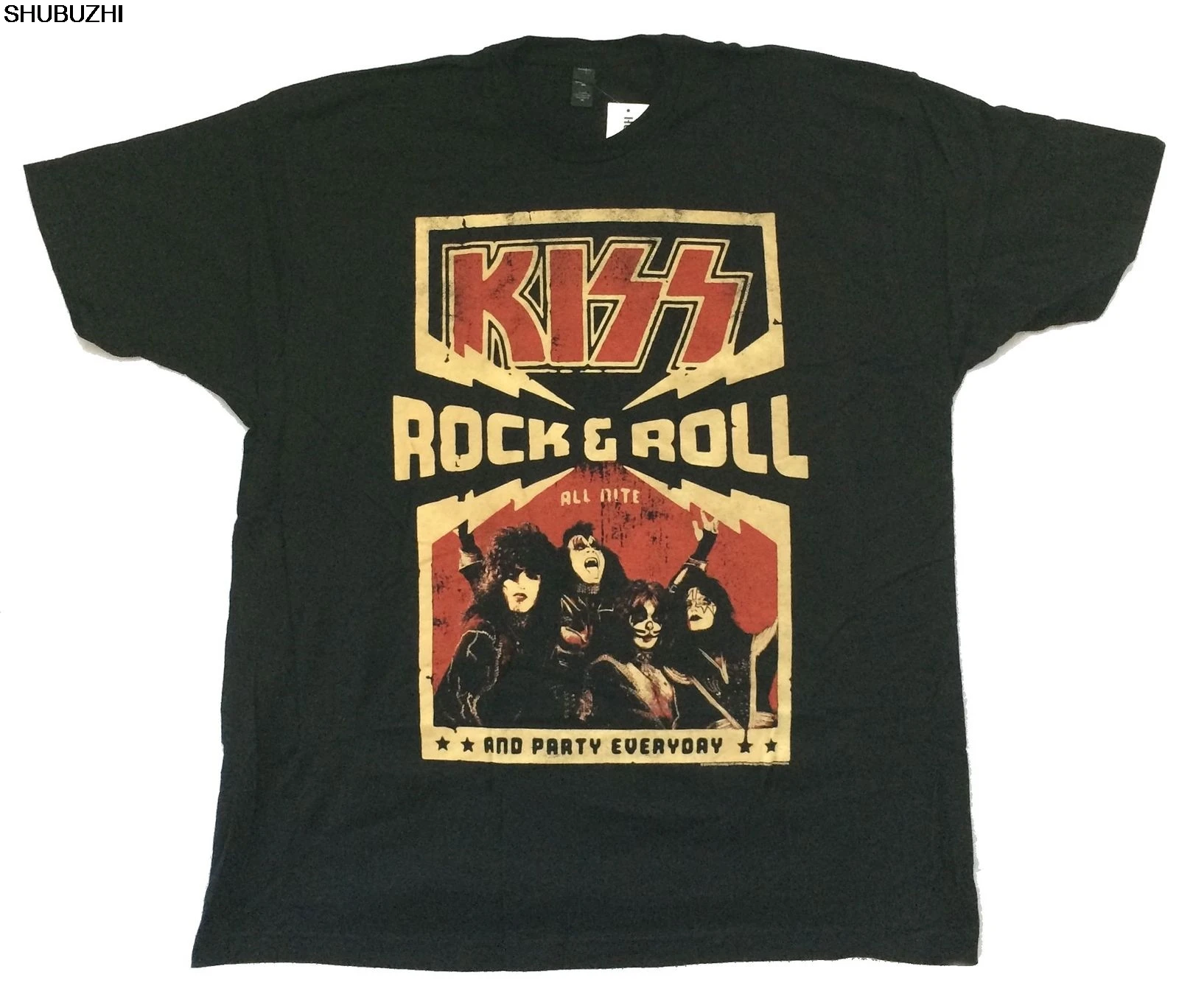 Футболка мужская с принтом KISS Rock &amp Roll All Nite повседневная Черная | Мужская одежда