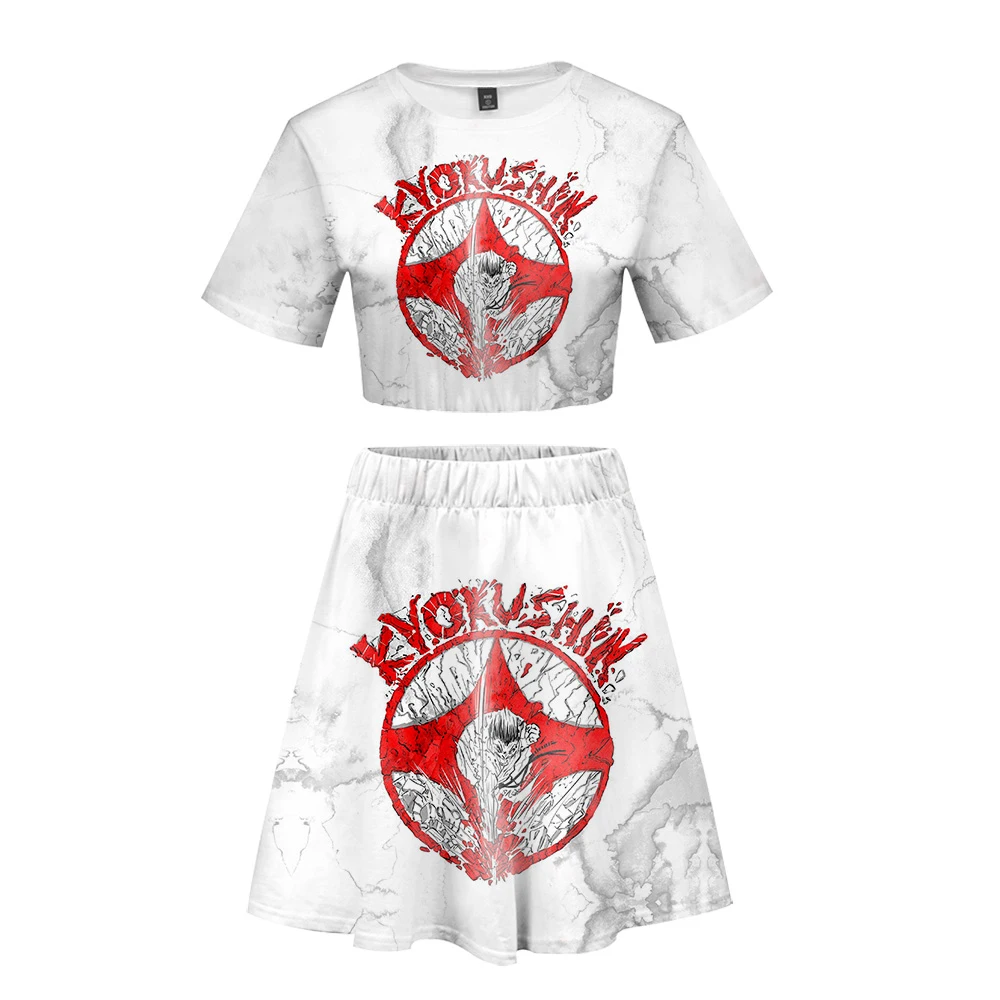 3d-комплекты Kyokushin с принтом для женщин, комплект из 2 предметов, летний укороченный топ с короткими рукавами+ юбка, повседневные уличные комплекты harajuku max XXL