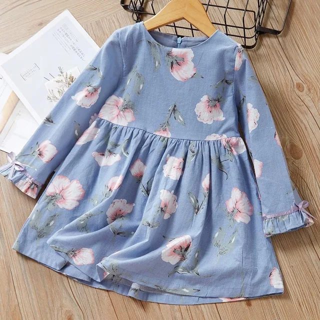blue az1041 Bear leader/платье для девочек; Новинка; осенние платья принцессы в английском стиле с рукавами-лепестками; дизайнерская клетчатая одежда с принтом для детей - Цвет: blue az1041