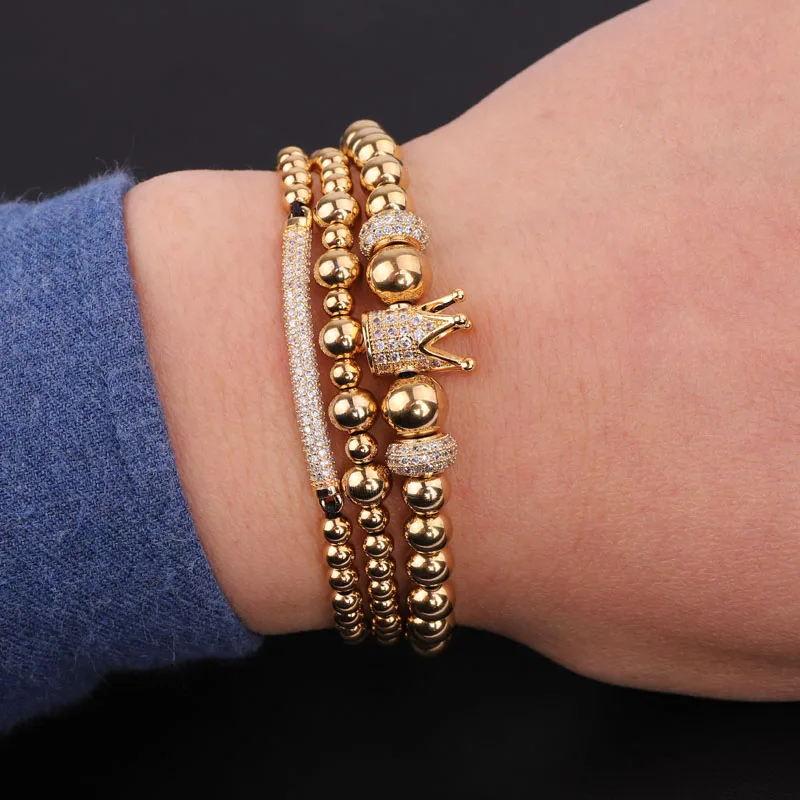 New Fashion Luxury CZ Micro Pave Crown Charm Stainless Steel Beads Friendship Macrame Bracelet Women Men - Image 6