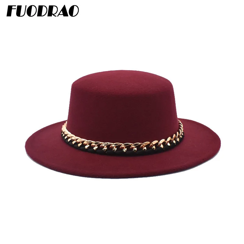 

FUODRAO New Classic Wool Fedora Hats Women Solid Color Flat Top Bowler Hat Autumn Winter Panama Hats Wide Brim Jazz Cap P28