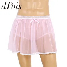 Для мужчин взрослых Нижнее белье Sissy эластичного кружева талии прозрачная прозрачные гофрированные Сисси crossdresser короткая юбка трусики, сексуальное нижнее белье