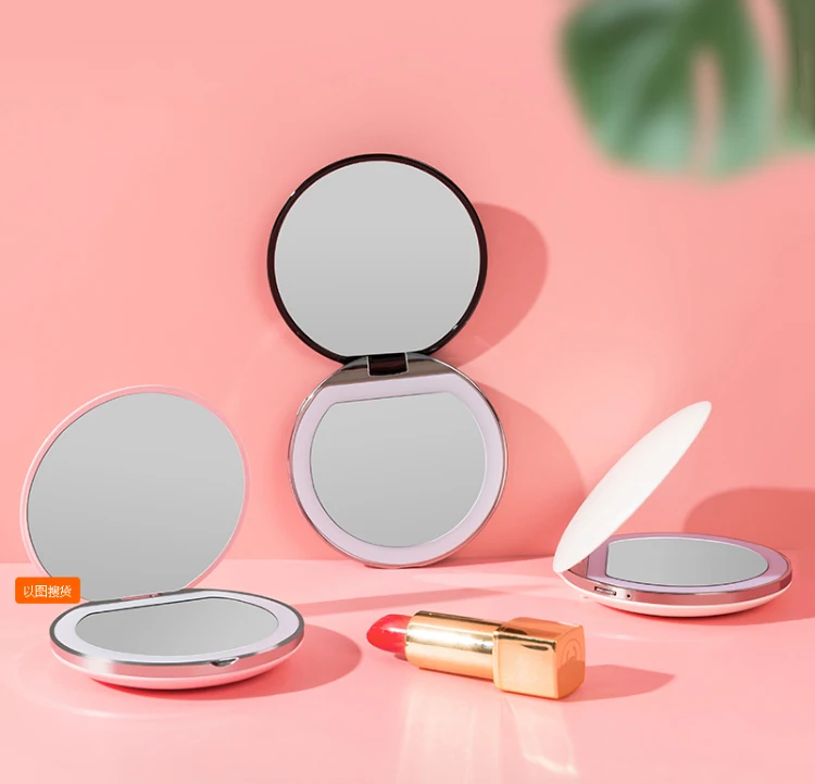 5 Color 3X Magnifying Vanity Mirror with Lights Mini Round Portable LED Makeup Mirror USB Chargeable Make Up Mirrors