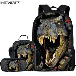 INSTANTARTS крутые сумки с рисунком тираннозавра уникальная школьная сумка для мальчика-подростка древние Животные Динозавр книжные сумки