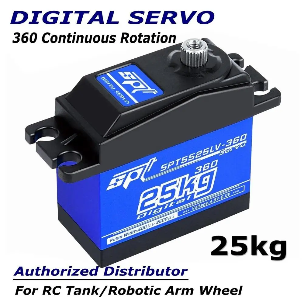 

SPT5525LV-360 25kg full metal gear case standard digital servo 360 continuous rotation rotary for RC car tank wheel Robot Arm
