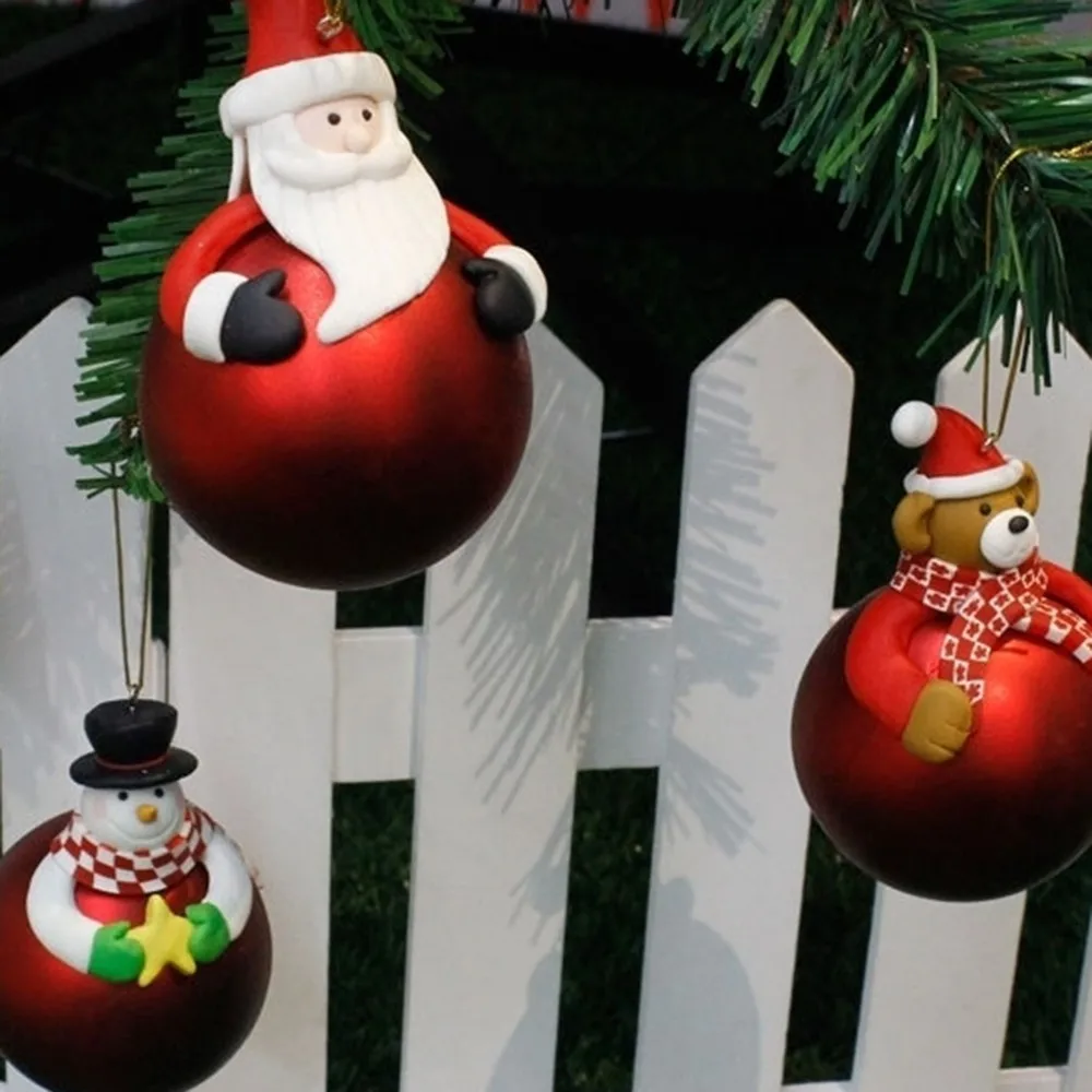 Christmas Ornaments Soft Ceramic Ball Santa Claus Snowman Reindeer Bear Christmas Tree Hanging Decoration 7x10cm