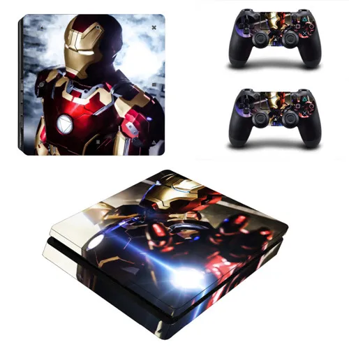 Серебристый Avengers Iron Man PS4 Slim Skin Sticker For Sony PlayStation 4 Console and 2 Controllers PS4 Slim Skin Sticker Decal - Цвет: Серебристый