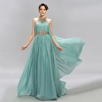 

DressV Mint Blue Jewel Neckline Chiffon Long Evening Dress A-Line Floor Length Beaded Ruffles Prom Dresses Formal evening dress