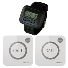 SINGCALL Wireless Restaurant Service Calling System 1 Watch Receiver and 2 Touchable Bell Button