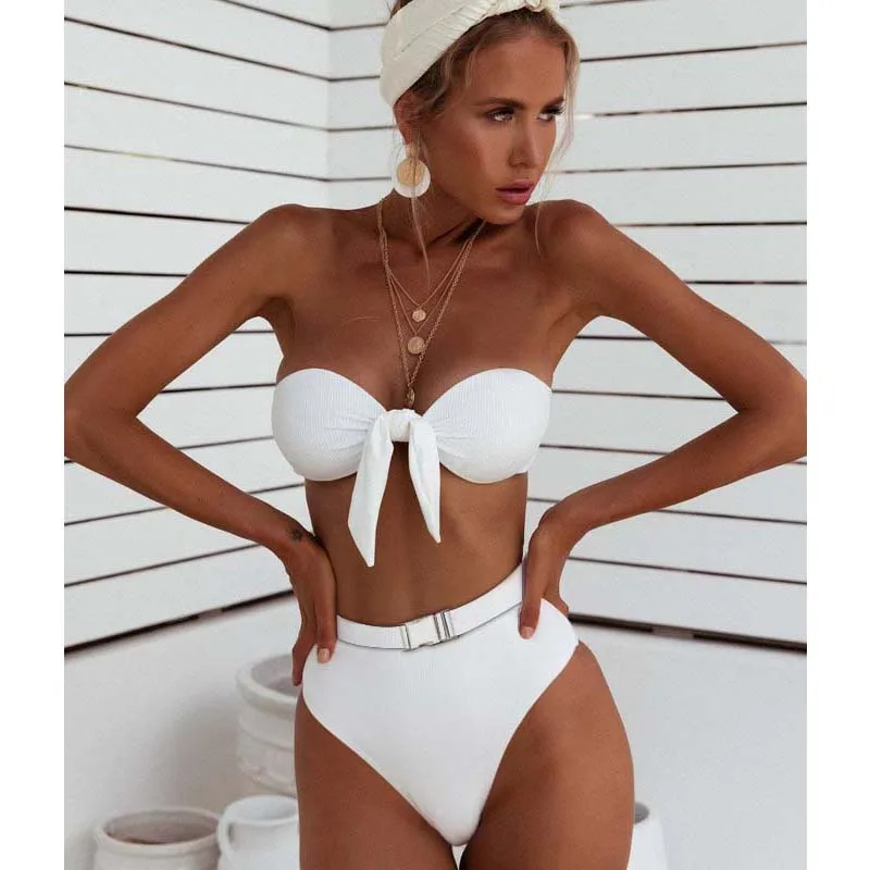 

Bikinis 2019 Mujer High Waist Bikini Set Swimwear Bathing Suit Beach Wear Monokini Women Waist Belt Swimsuit Sexy