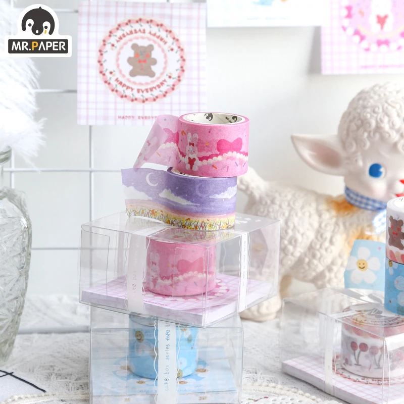 Mr.Paper 4 Designs Cake Box Series N Times Stick Tape DIY Writing Minimalist Washing Tape Decoration Label Craft