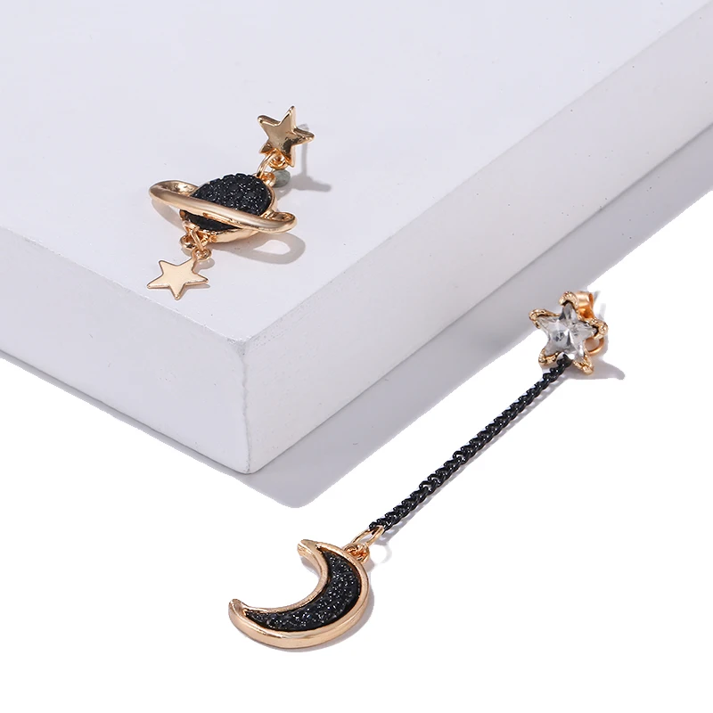 Корейские серьги в форме звезды асимметричные черные кристаллы планеты луны