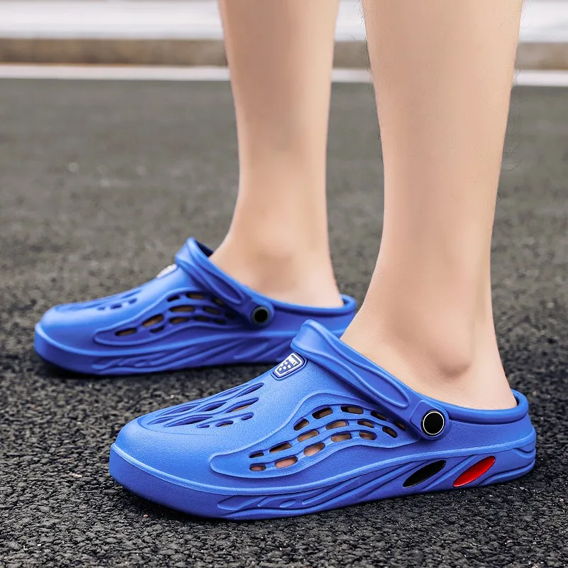 Summer Mens Sandals Outdoor Unisex Mens Slides Sandals Outdoor Hollow Men Slippers Waterproof Soft Rubber Men Beach Sandals