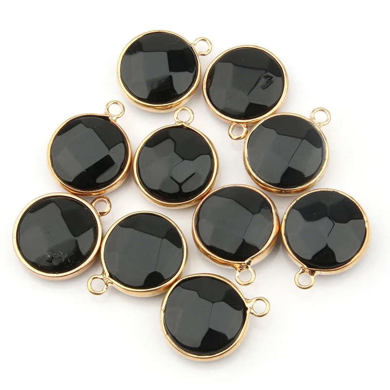 Black agate Натуральный камень круглой формы кулон Роза кварцз/тигровый глаз кулон DIY для ожерелья Аксессуары или ювелирных изделий - Окраска металла: Black agate