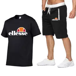 Хлопковые мужские комплекты, Летние наборы футболок с коротким рукавом, мужские шорты, набор контрастных цветов, комплект из двух