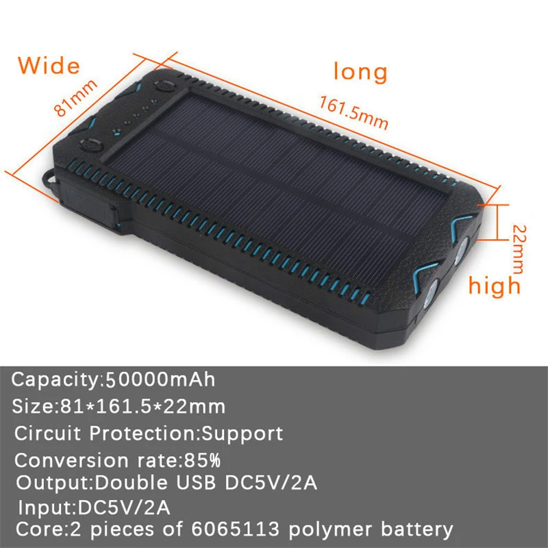 50000mAh Solar Charger Waterproof Power Pack Outdoor Emergency External Battery with SOS LED Backup Battery Outdoor Igniter best battery pack