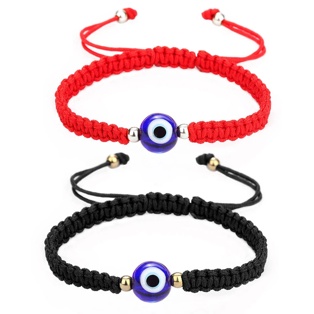 Pulsera de cuerda roja hecha a mano para mujer, brazalete Ojo Azul malvado, Ojo Turco, protección de Kabbalah, amuleto de la suerte, 2 uds.| Pulseras de amuleto| - AliExpress