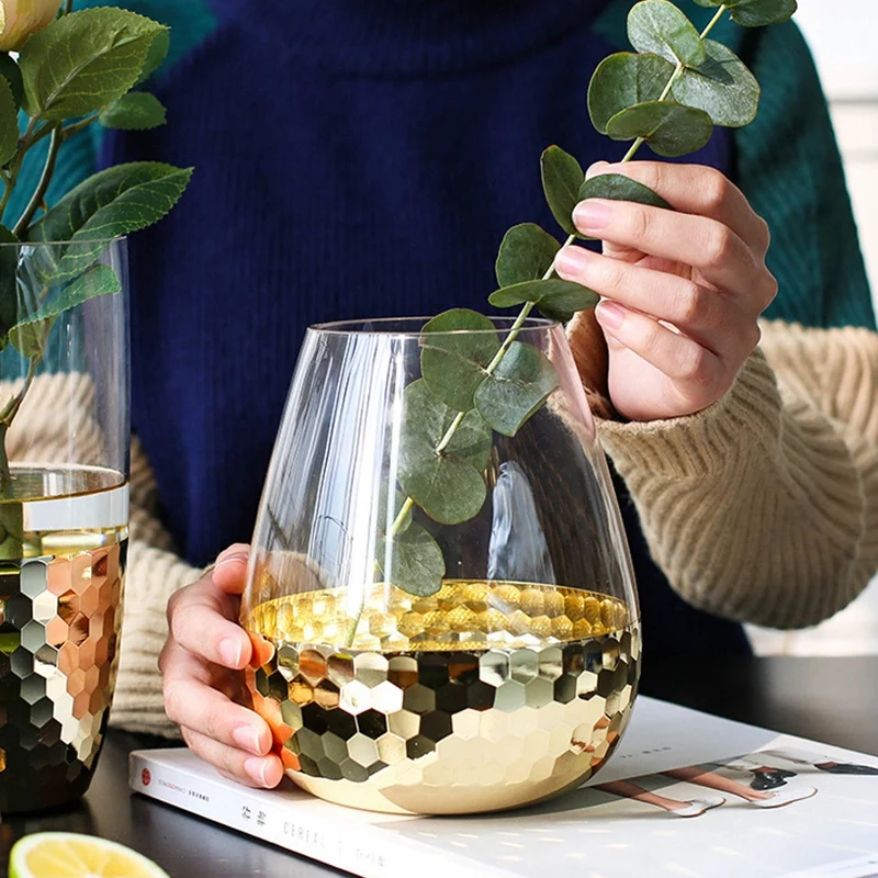 Европейский ручной работы стекло с прозрачной цветочной формы бутылки для домашнего свадебного украшения декоративное растение ваза золото А