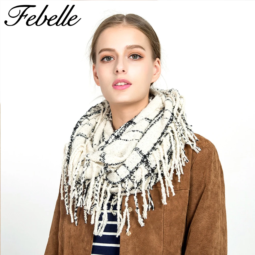 Febelle Winter Women Scarf Cashmere Knitted Snood Warm Sarf Infinity Scarves Neck Circle Ring for Girls |