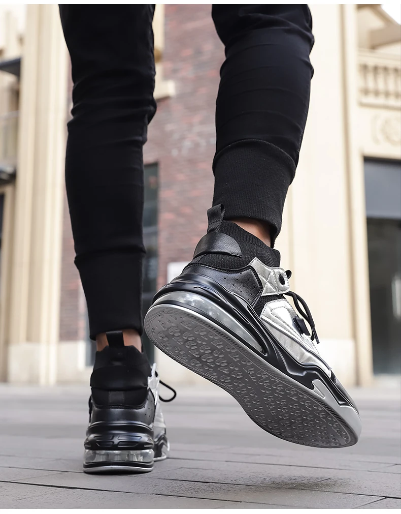 Hemmy Мужская обувь с высоким берцем Повседневная Flyknit PU резиновая подушка из вентилируемой ткани мужские кроссовки обесцвечивание Мужская обувь Размер 39-45