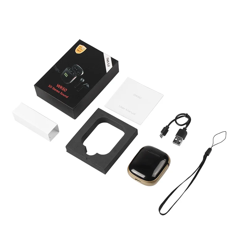 WK60 TWS MIni Bluetooth 5,0 наушники сенсорный светодиодный дисплей гарнитура истинные беспроводные 8D стерео наушники-вкладыши Авто пара с зарядным устройством