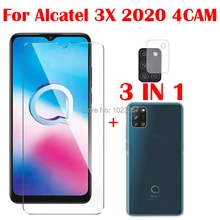 3-em-1 caso macio + câmera de vidro temperado para alcatel 3x 2020 4cam screenprotector de vidro para alcatel 3x 2020 4cam 2.5d vidro