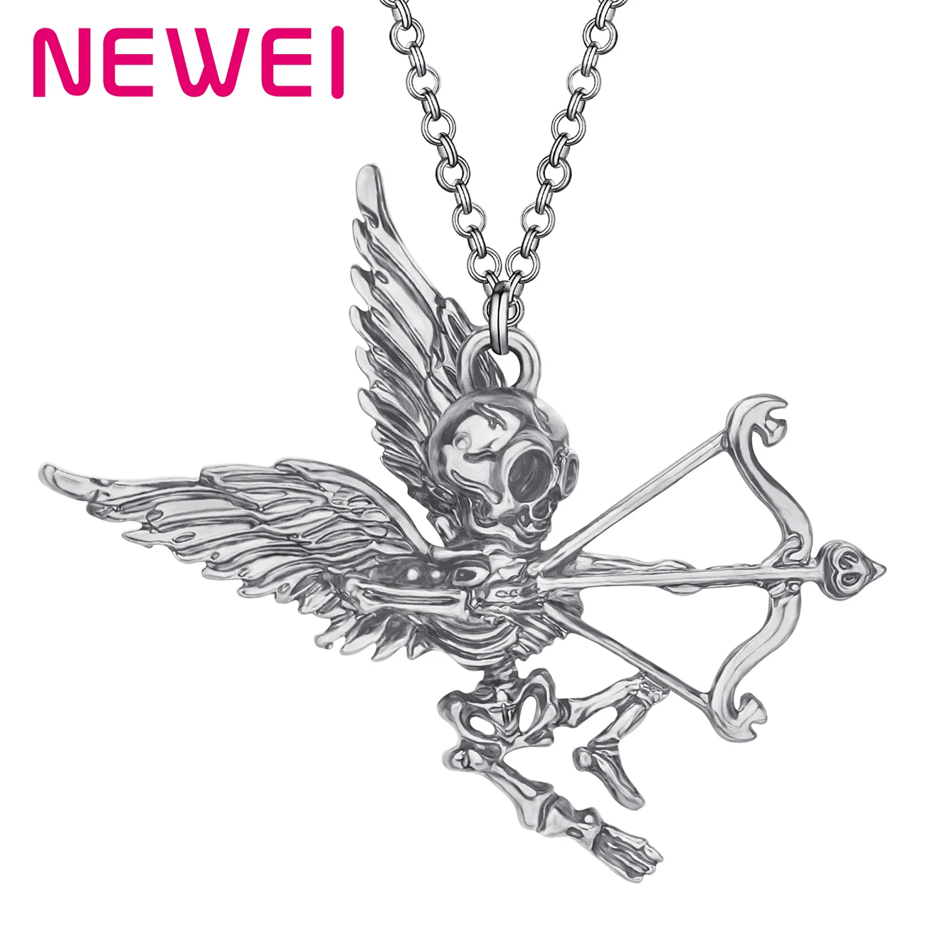 Newei Хэллоуин покрытое сплавом античное серебряное ожерелье Скелет Череп Кулон