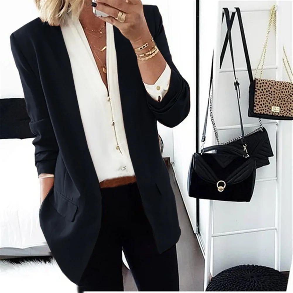 

Women Elegant Business OL Coat Cardigan Slim Suit Solid Color Long Sleeve Jackets MUG88