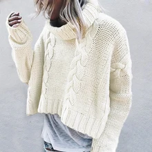Женский свитер, Осень-зима, водолазка, длинный рукав, короткий свитер, джемпер,, вязаный, свободный, мягкий, Модный пуловер