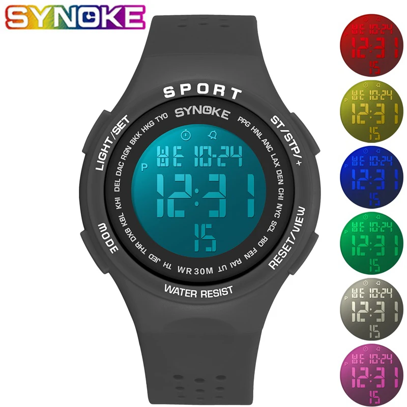 

SYNOKE Sports Digital Watches Men Life Waterproof LED Ultra-Thin Large Dial Porous Ventilation Strap Male Electronic Watches