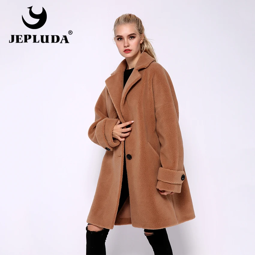 JEPLUDA Hовая свободная модная пальто женское зимнее лаконичный большой размер куртка зимняя женская шерсть из натурального овечьего мех высокое качество толстая теплая шуба натуральный мех шерсть смесь имитация ягнен
