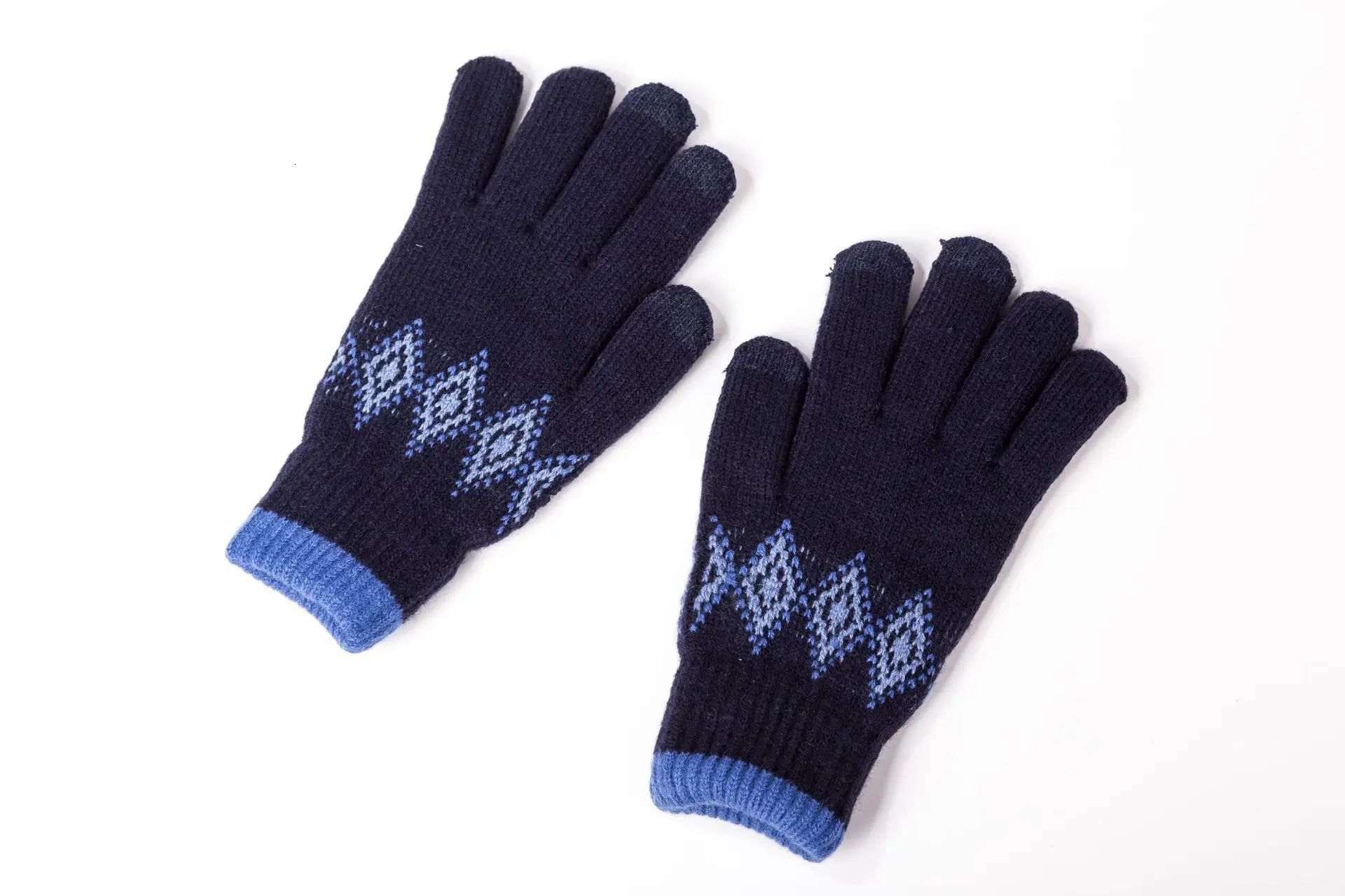 Navy Blue Теплые зимние вязаные перчатки, перчатки с сенсорным экраном, модные перчатки, подарок для мужчин, перчатки с полными пальцами - Цвет: Navy Blue