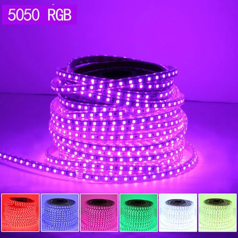 

30M Waterproof Ac110v 220v 5050 Flexible Fita Rgb Tira De Led Stripe Lights For Home Tape Strip Rope Light 60leds/m 14.4w/m