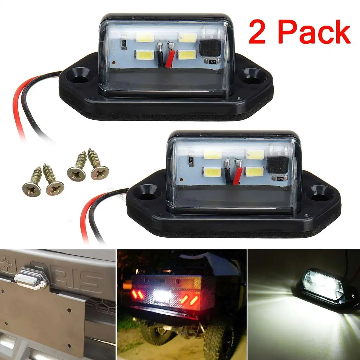 2pcs 12v 24v 4 Leds Led Car Truck Number License Plate Light Rear Lamp