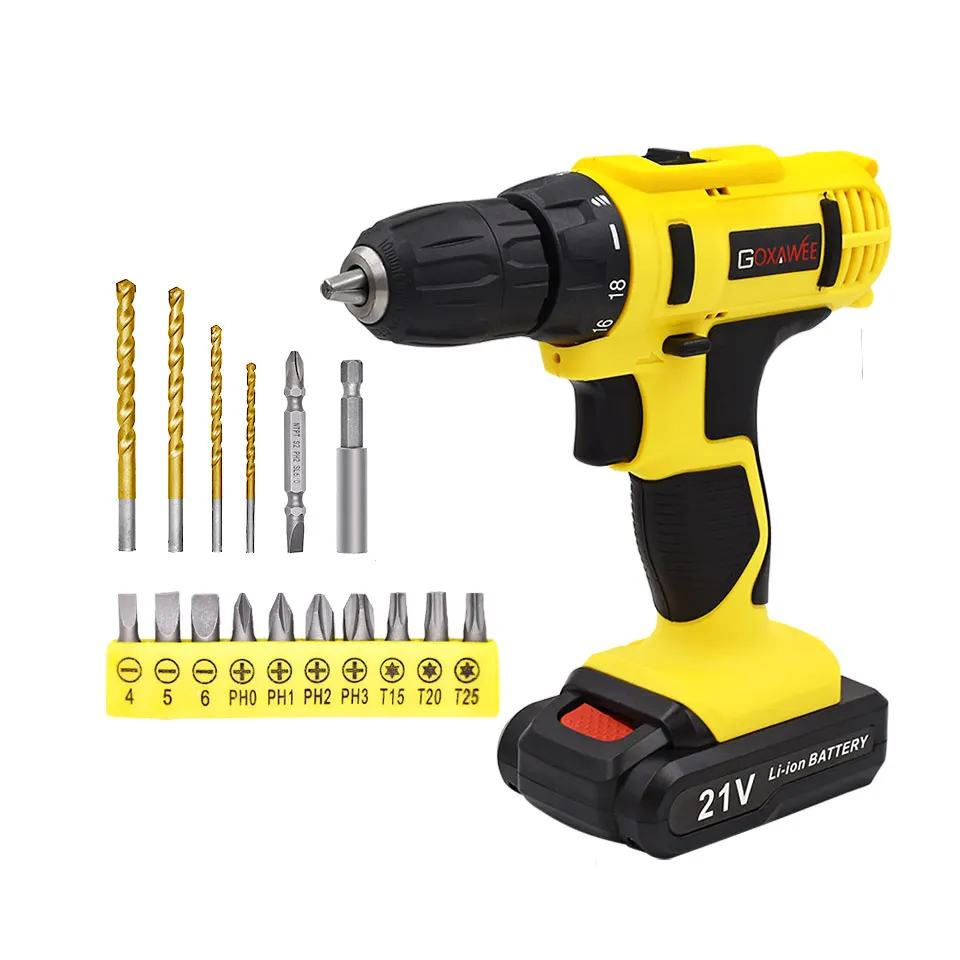 21V Accessory GOXAWEE, 12 В, 21 в, электрическая отвертка, мини-Аккумуляторная дрель, беспроводной электрошуруповерт, инструменты, перезаряжаемый литий-ионный аккумулятор, шуруповерт - Цвет: 21V Accessory