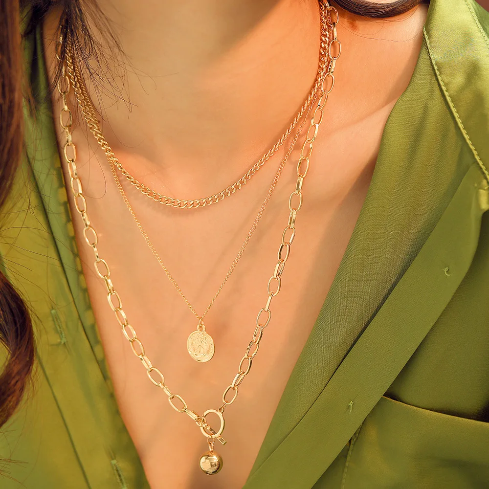 

2n6873 mei di Europe And America Metal Alloy Multilayer Coin Fashion Glorious New Style Necklace