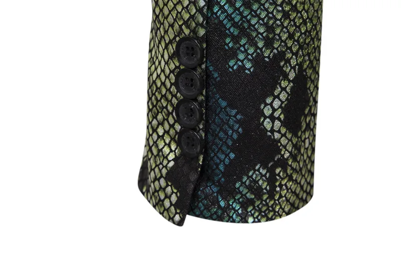 Shenrun Men Blazer Causal Jacket Green Silver Suit Jackets King Fish Scale Print High Quality Stage Host Singer Musician Costume
